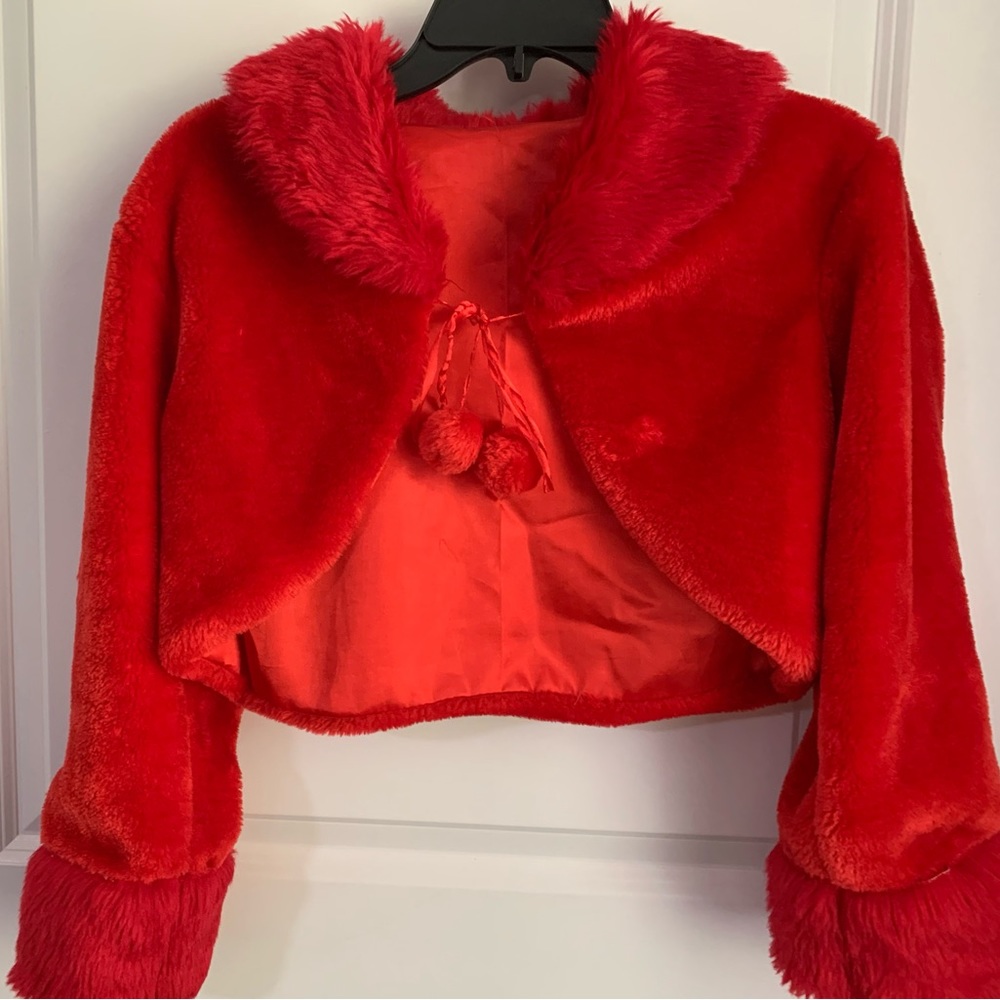 Red Faux fur cropped jacket